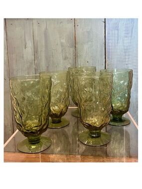 5 Vintage Seneca Crinkle Driftwood Textured Goblets